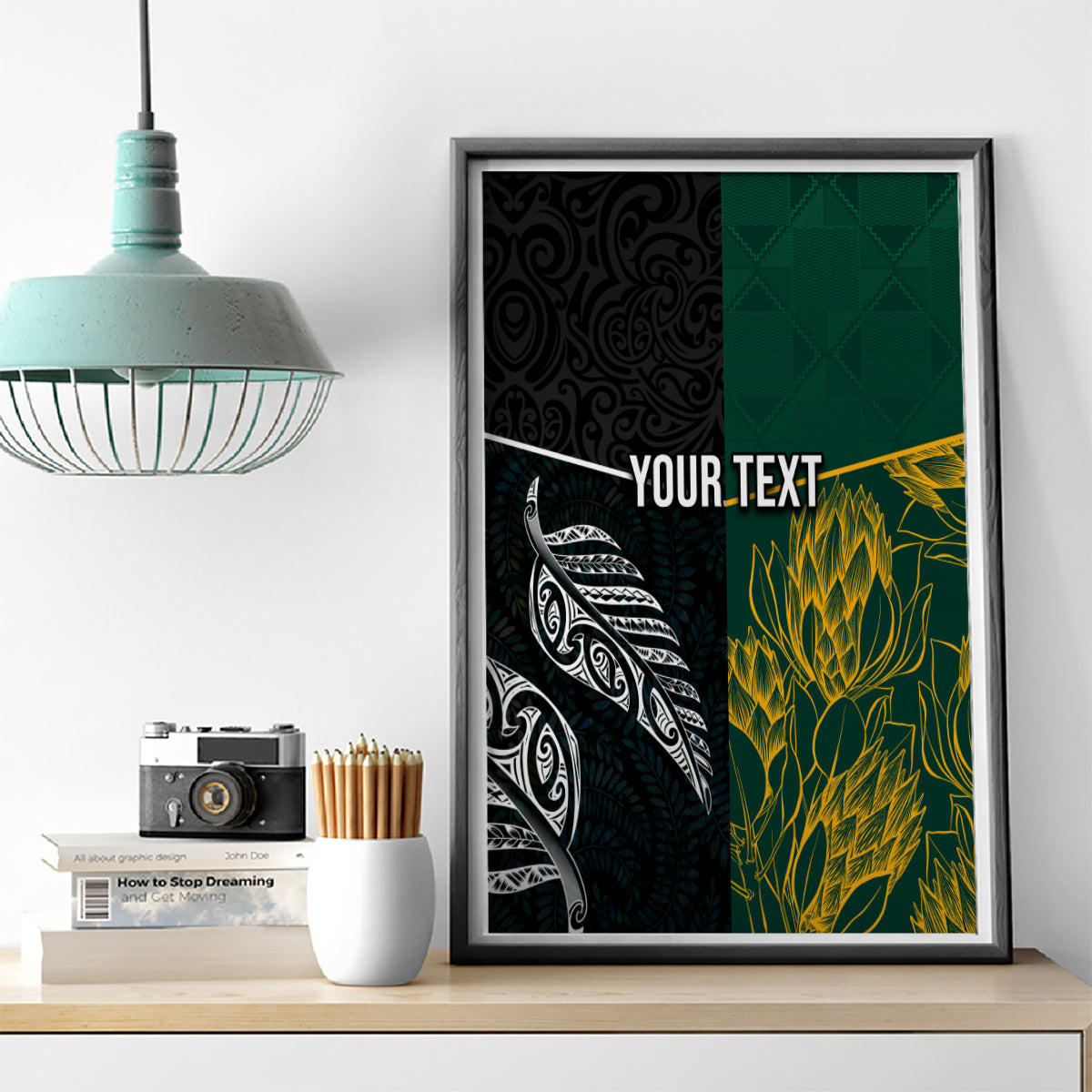 Personalised South Africa and New Zealand Canvas Wall Art King Protea and Silver Fern Mix Culture Pattern LT03 - Polynesian Pride