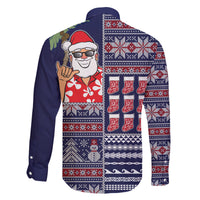 Hawaii Mele Kalikimaka Family Matching Off Shoulder Long Sleeve Dress and Hawaiian Shirt Aloha and Christmas Elements Patchwork Blue Style LT03 - Polynesian Pride