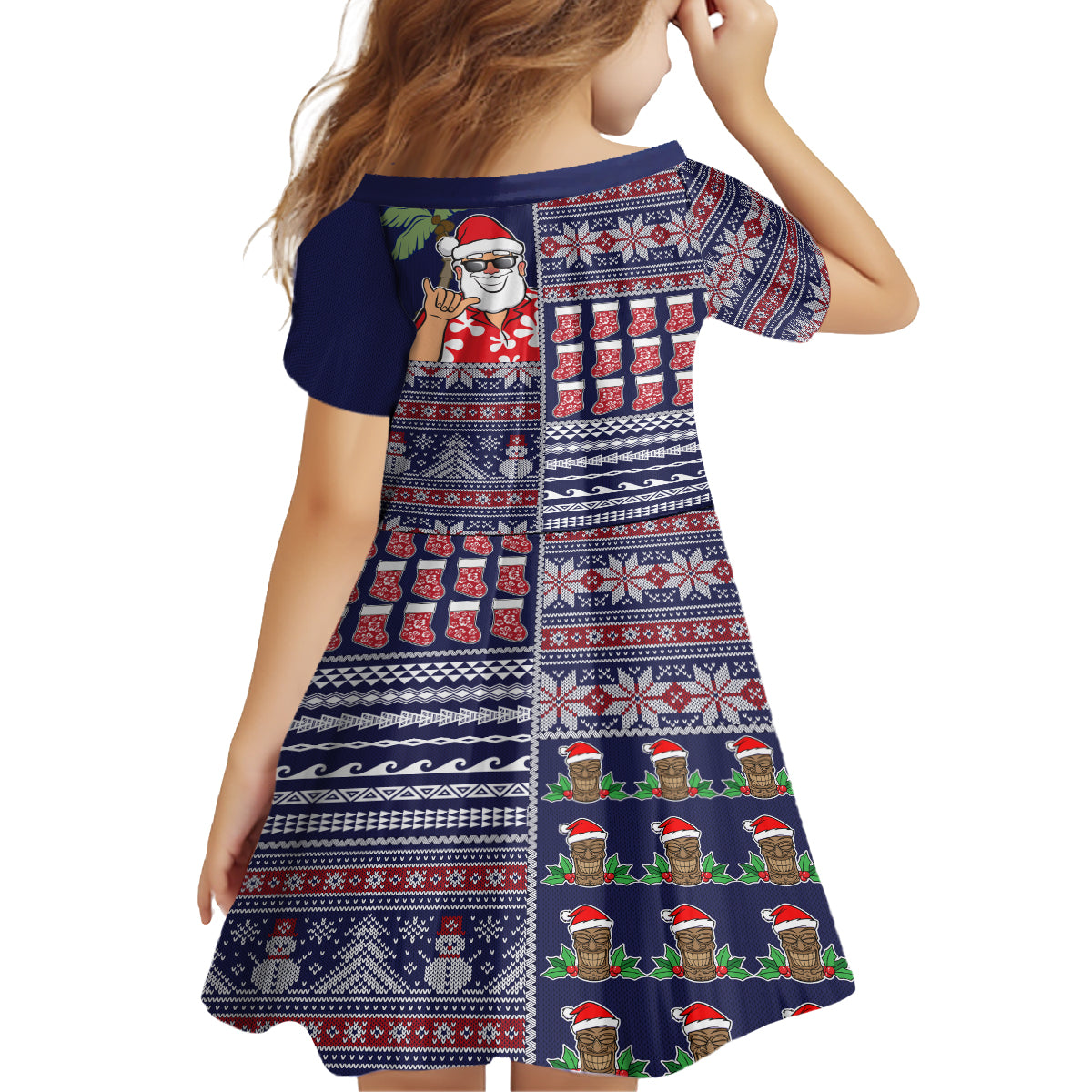 Hawaii Mele Kalikimaka Family Matching Off Shoulder Maxi Dress and Hawaiian Shirt Aloha and Christmas Elements Patchwork Blue Style LT03 - Polynesian Pride