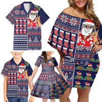 Hawaii Mele Kalikimaka Family Matching Off Shoulder Short Dress and Hawaiian Shirt Aloha and Christmas Elements Patchwork Blue Style LT03 - Polynesian Pride