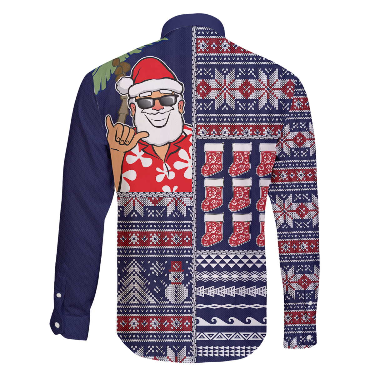 Hawaii Mele Kalikimaka Family Matching Summer Maxi Dress and Hawaiian Shirt Aloha and Christmas Elements Patchwork Blue Style LT03 - Polynesian Pride