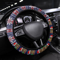 Hawaii Mele Kalikimaka Steering Wheel Cover Aloha and Christmas Elements Patchwork Blue Style LT03 Universal Fit Blue - Polynesian Pride