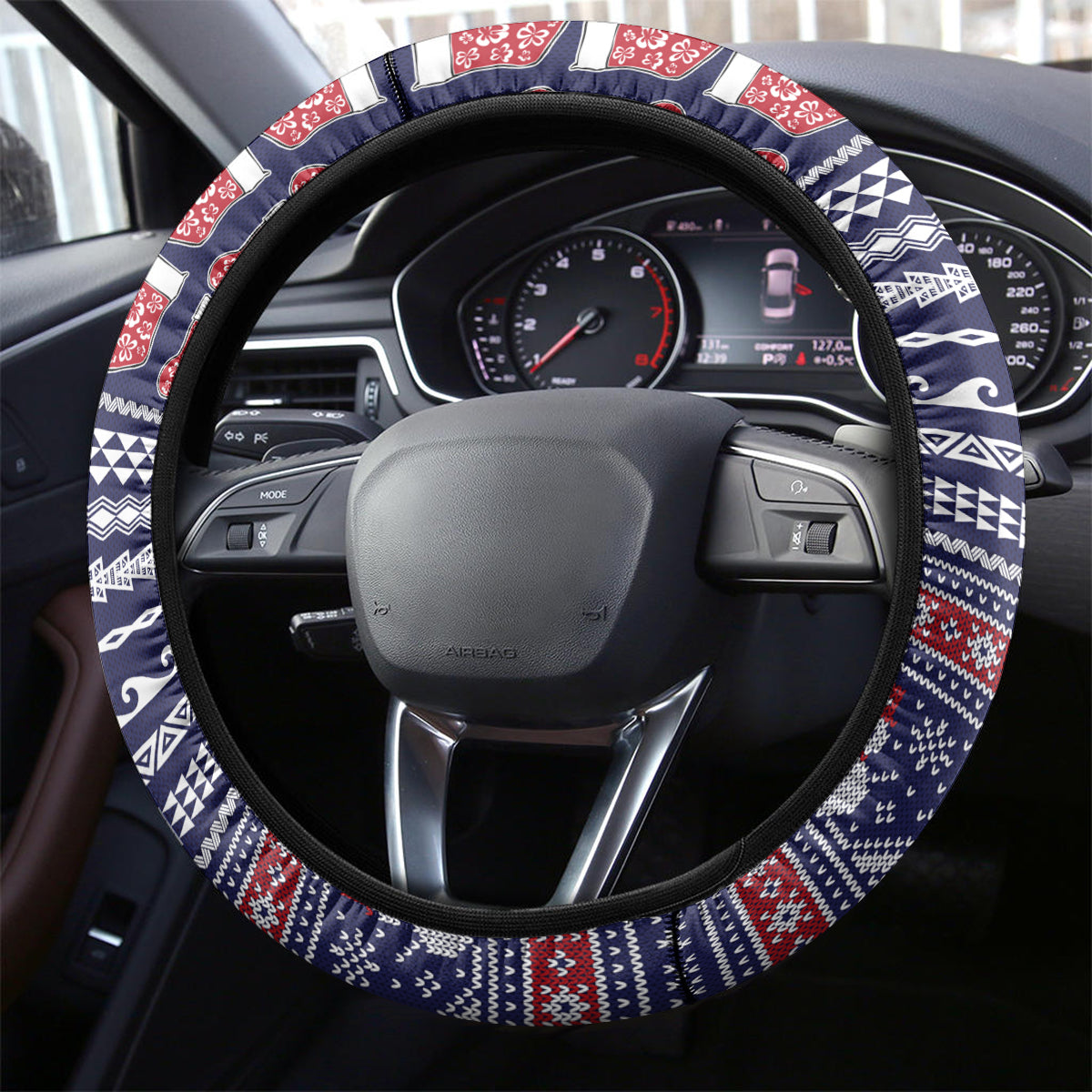 Hawaii Mele Kalikimaka Steering Wheel Cover Aloha and Christmas Elements Patchwork Blue Style LT03 - Polynesian Pride