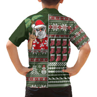 Hawaii Mele Kalikimaka Family Matching Off Shoulder Long Sleeve Dress and Hawaiian Shirt Aloha and Christmas Elements Patchwork Green Style LT03 - Polynesian Pride