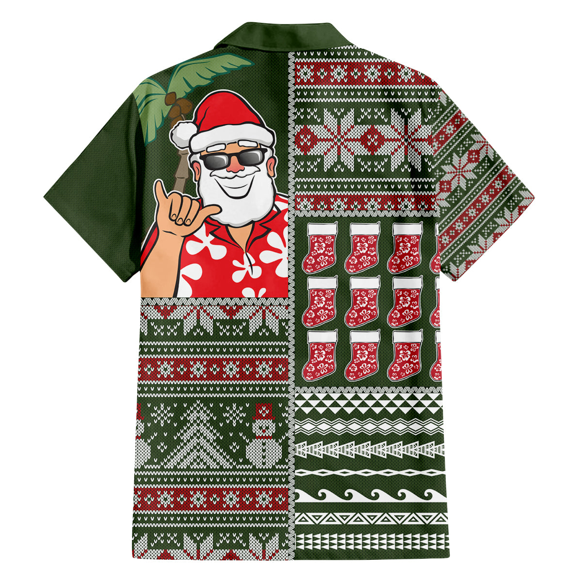 Hawaii Mele Kalikimaka Family Matching Off Shoulder Maxi Dress and Hawaiian Shirt Aloha and Christmas Elements Patchwork Green Style LT03 - Polynesian Pride