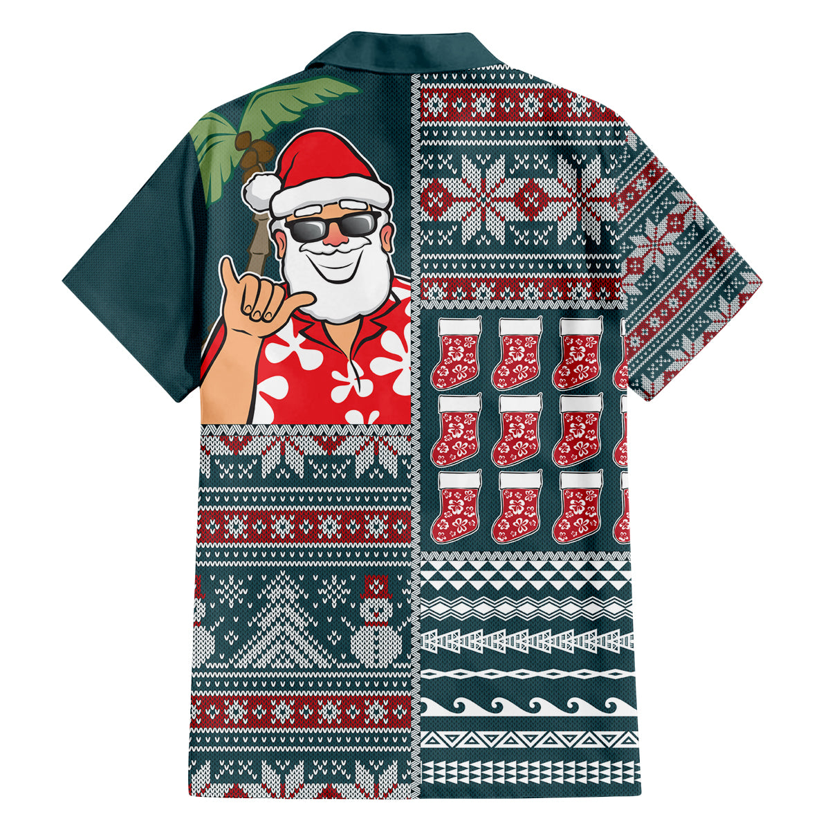 Hawaii Mele Kalikimaka Family Matching Long Sleeve Bodycon Dress and Hawaiian Shirt Aloha and Christmas Elements Patchwork Turquoise Style LT03 - Polynesian Pride