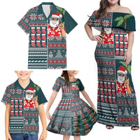 Hawaii Mele Kalikimaka Family Matching Off Shoulder Maxi Dress and Hawaiian Shirt Aloha and Christmas Elements Patchwork Turquoise Style LT03 - Polynesian Pride
