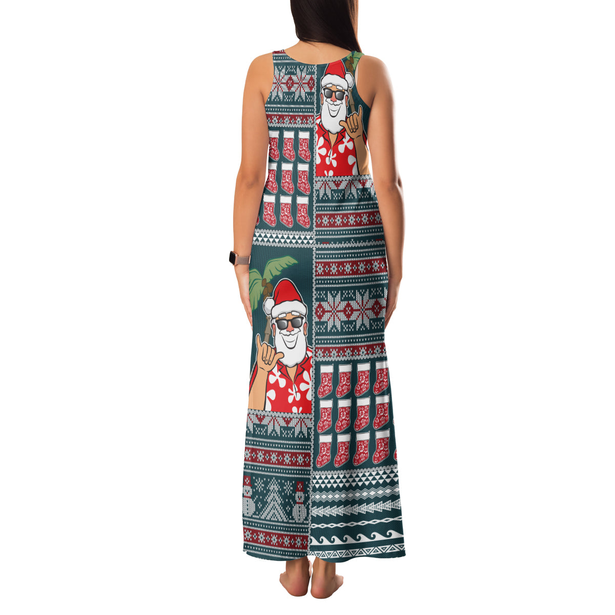 Hawaii Mele Kalikimaka Family Matching Tank Maxi Dress and Hawaiian Shirt Aloha and Christmas Elements Patchwork Turquoise Style LT03 - Polynesian Pride