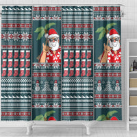Hawaii Mele Kalikimaka Shower Curtain Aloha and Christmas Elements Patchwork Turquoise Style LT03 - Polynesian Pride