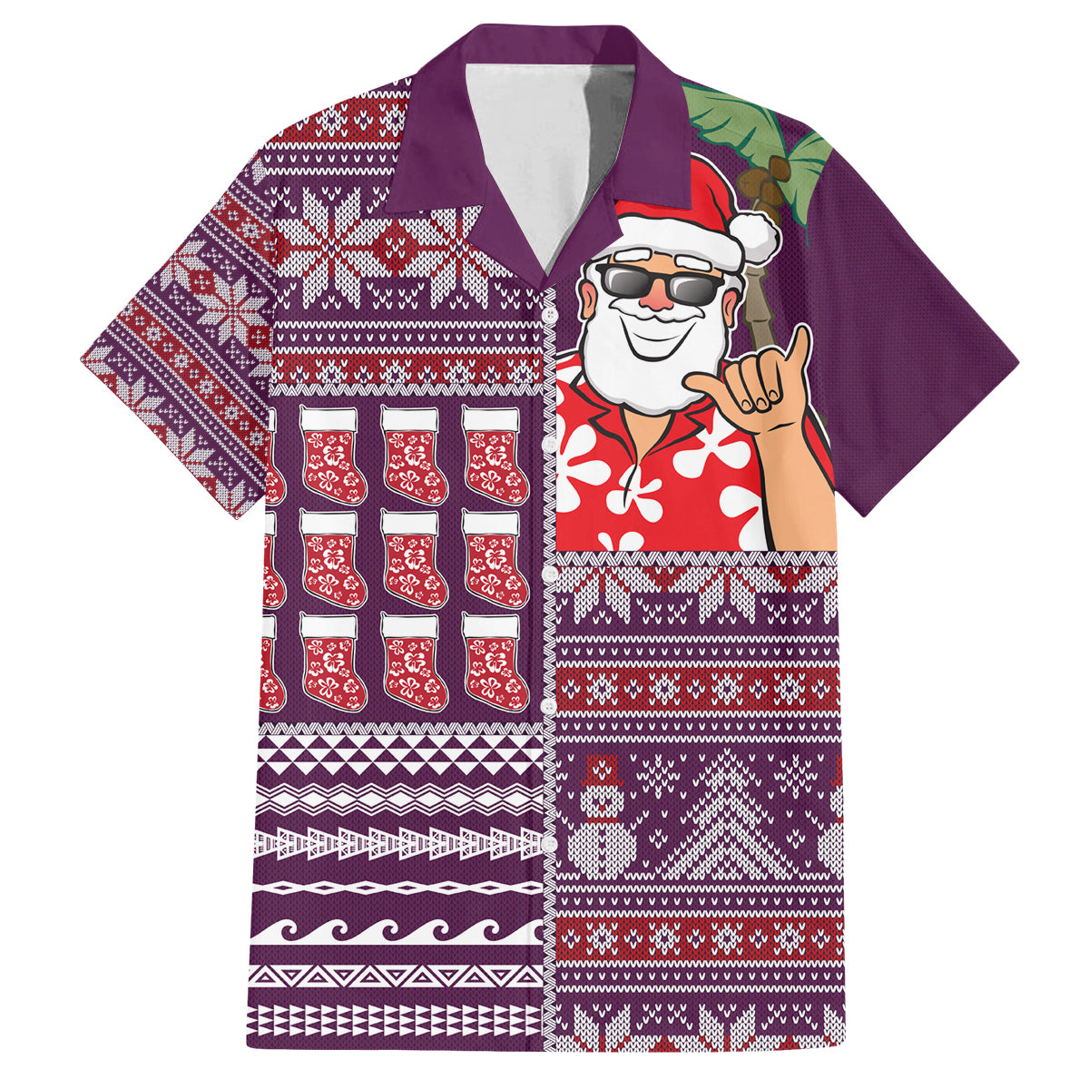 Hawaii Mele Kalikimaka Family Matching Off Shoulder Maxi Dress and Hawaiian Shirt Aloha and Christmas Elements Patchwork Pink Style LT03 Dad's Shirt - Short Sleeve Pink - Polynesian Pride