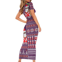 Hawaii Mele Kalikimaka Short Sleeve Bodycon Dress Aloha and Christmas Elements Patchwork Pink Style LT03 - Polynesian Pride
