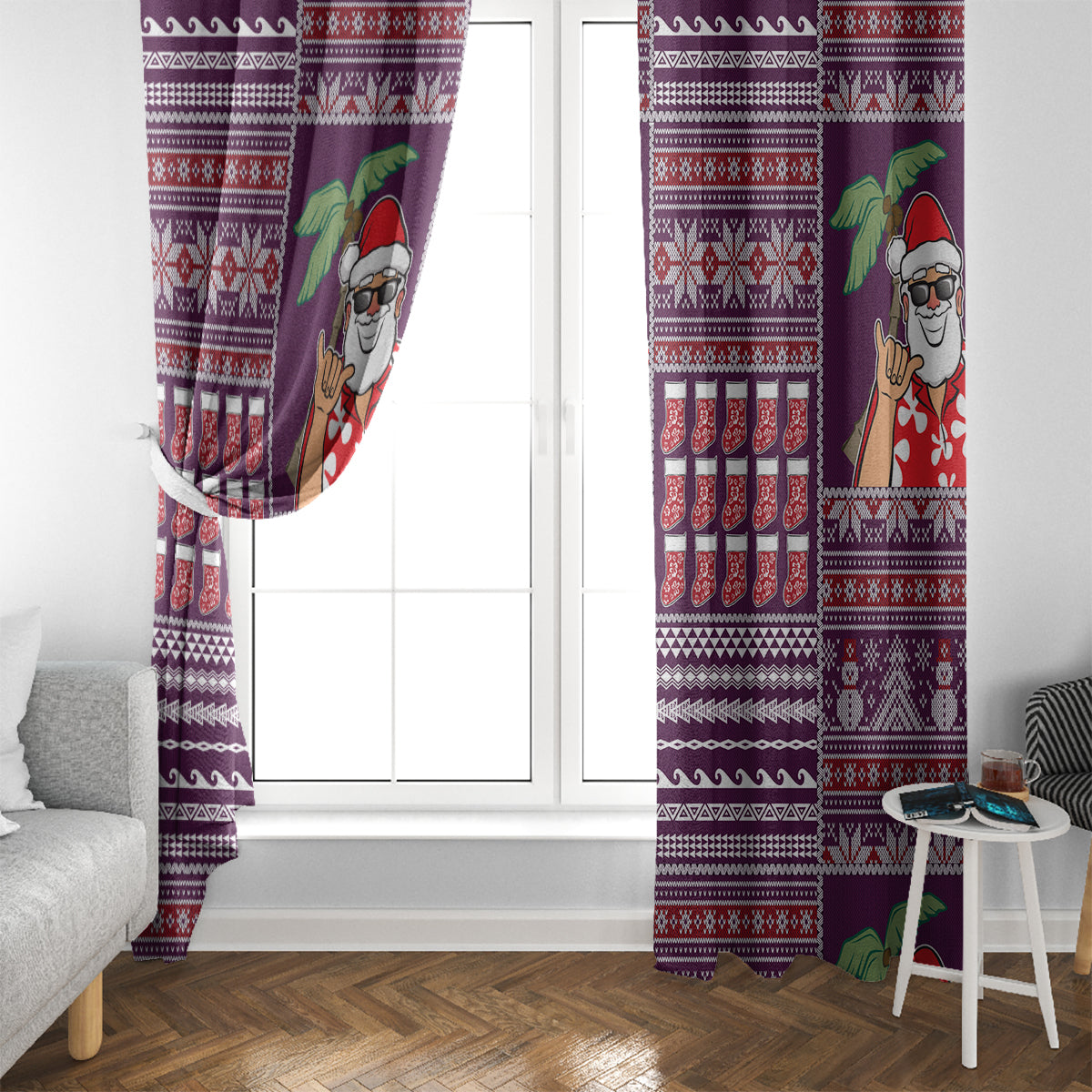 Hawaii Mele Kalikimaka Window Curtain Aloha and Christmas Elements Patchwork Pink Style LT03 - Polynesian Pride