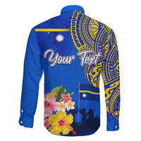 Personalised Nauru Independence Day Family Matching Off Shoulder Short Dress and Hawaiian Shirt Nauruan Tribal Flag Style LT03 - Polynesian Pride