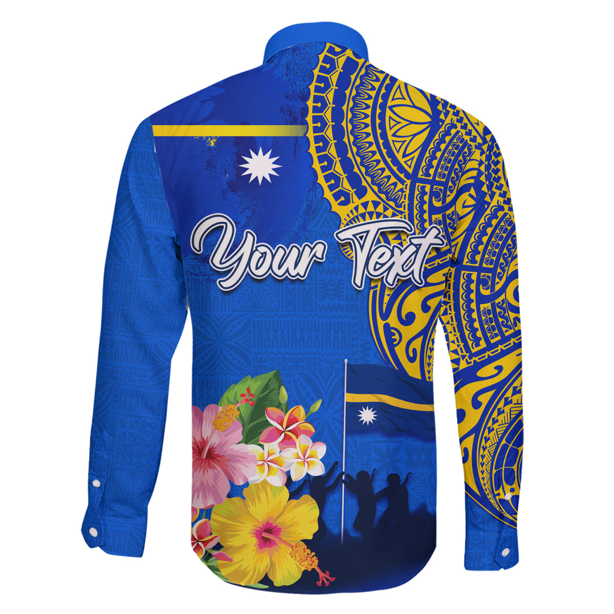 Personalised Nauru Independence Day Family Matching Short Sleeve Bodycon Dress and Hawaiian Shirt Nauruan Tribal Flag Style LT03 - Polynesian Pride