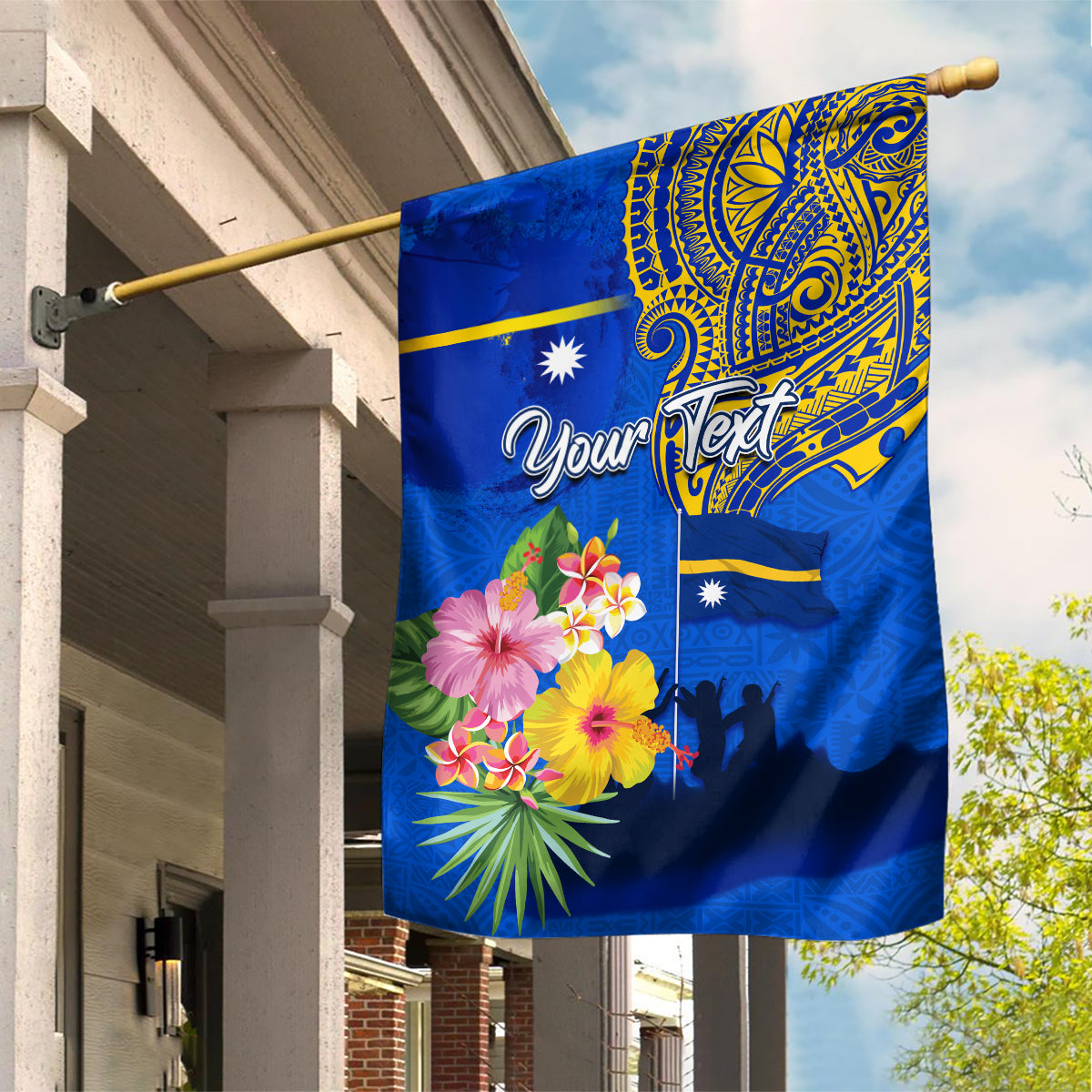 Personalised Nauru Independence Day Garden Flag Nauruan Tribal Flag Style LT03 House Flag Blue - Polynesian Pride