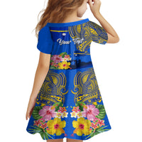 Personalised Nauru Independence Day Kid Short Sleeve Dress Nauruan Tribal Flag Style LT03 - Polynesian Pride