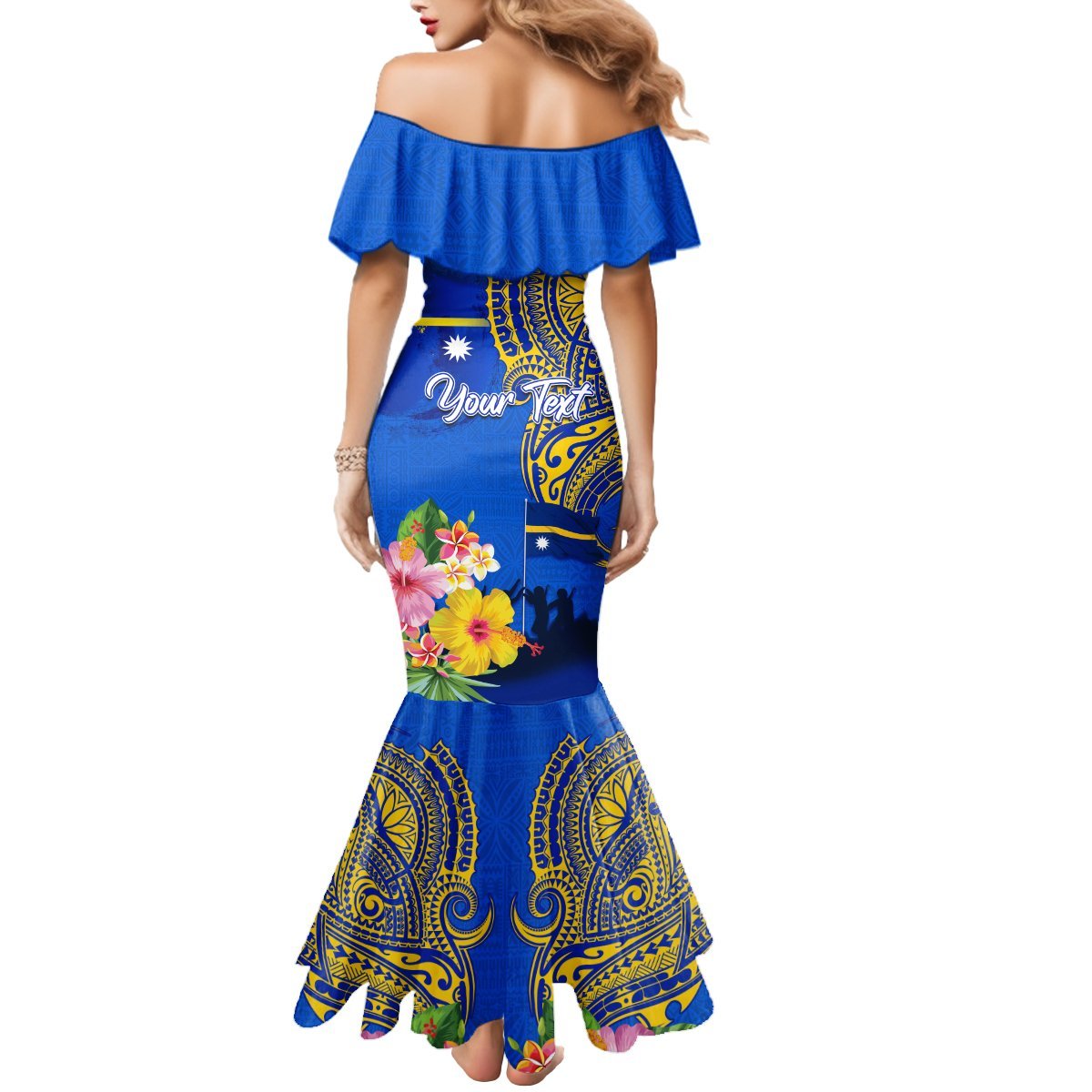 Personalised Nauru Independence Day Mermaid Dress Nauruan Tribal Flag Style LT03 - Polynesian Pride
