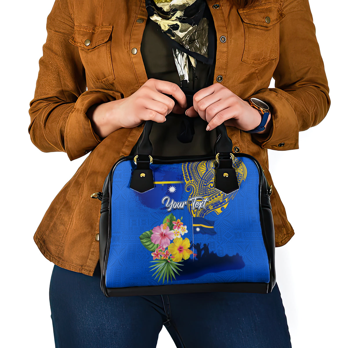 Personalised Nauru Independence Day Shoulder Handbag Nauruan Tribal Flag Style LT03 - Polynesian Pride