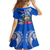 Personalised Nauru Coat of Arms Family Matching Short Sleeve Bodycon Dress and Hawaiian Shirt Tropical Flower Polynesian Pattern LT03 - Polynesian Pride