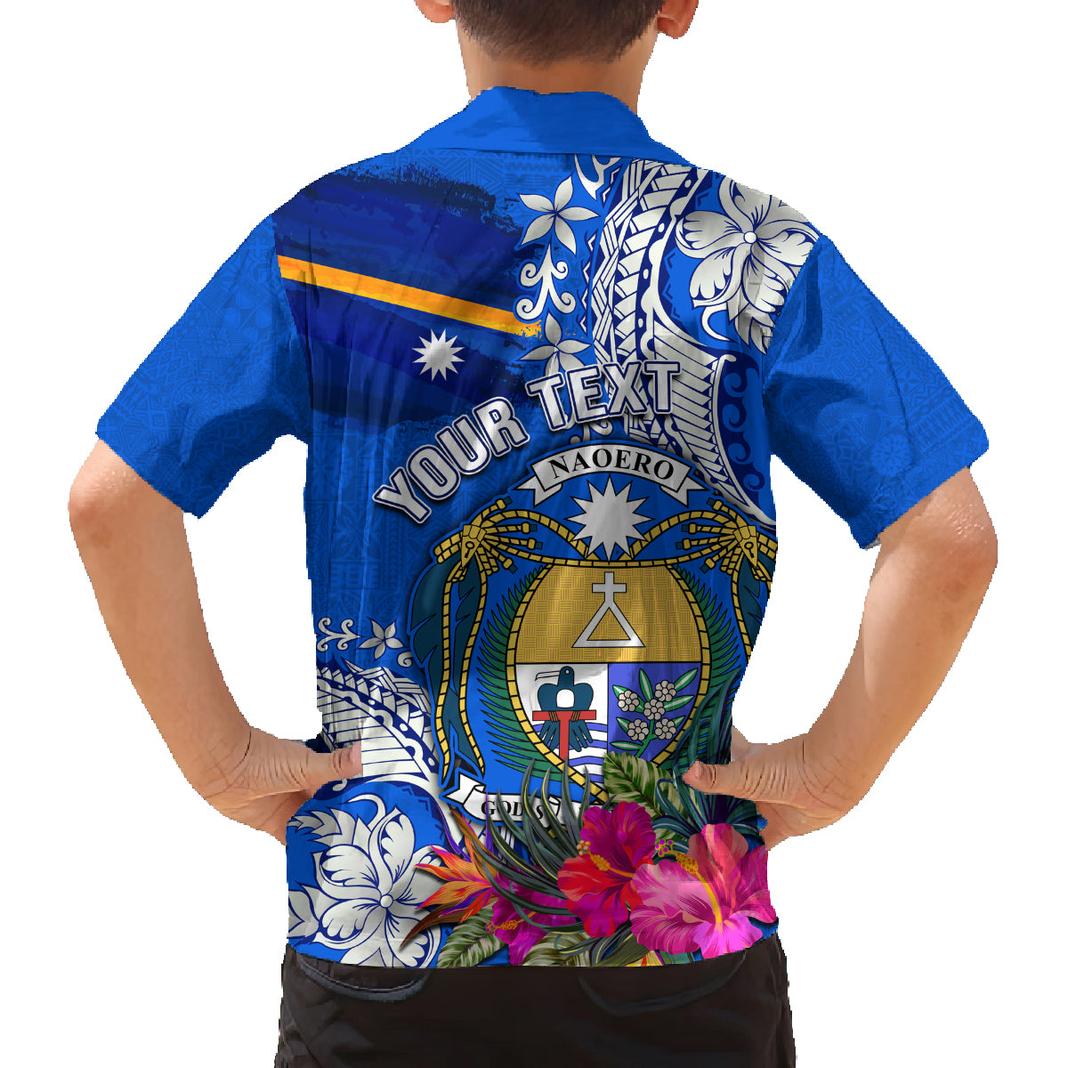 Personalised Nauru Coat of Arms Family Matching Summer Maxi Dress and Hawaiian Shirt Tropical Flower Polynesian Pattern LT03 - Polynesian Pride