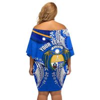 Personalised Nauru Coat of Arms Off Shoulder Short Dress Tropical Flower Polynesian Pattern LT03 - Polynesian Pride