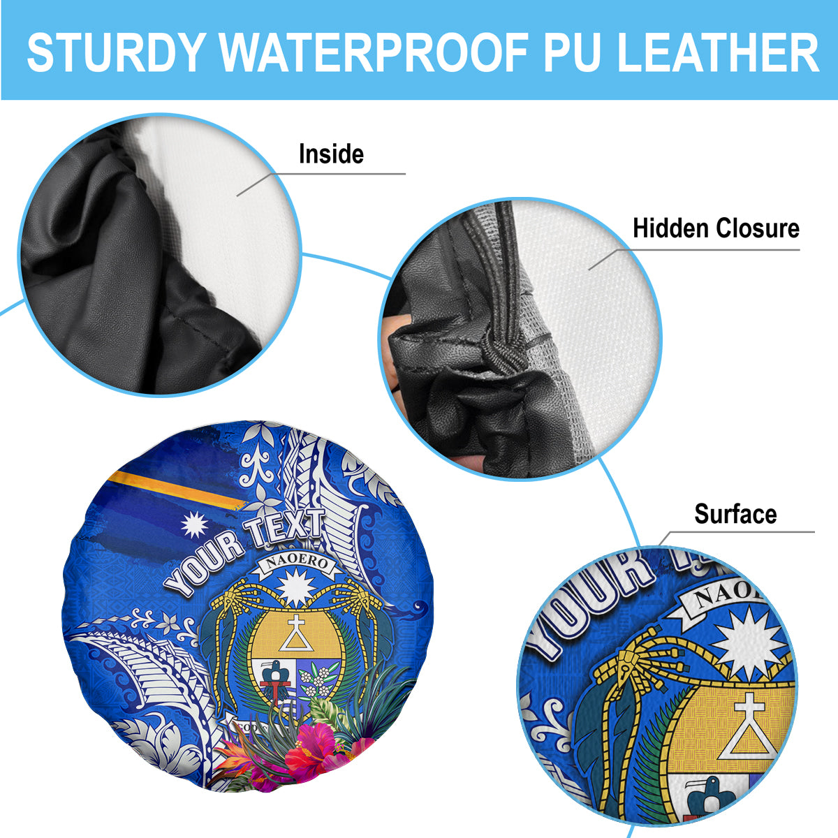 Personalised Nauru Coat of Arms Spare Tire Cover Tropical Flower Polynesian Pattern LT03 - Polynesian Pride