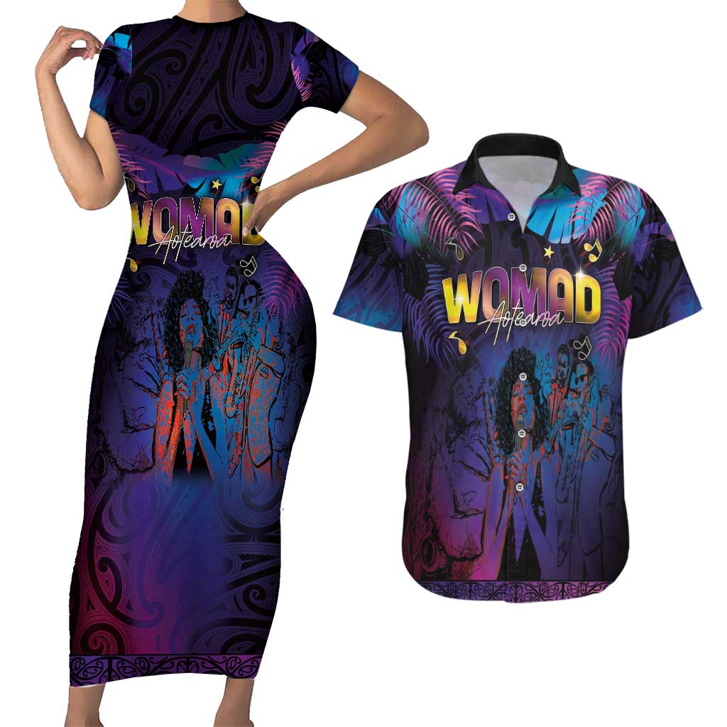 Aotearoa Arts Festival 2025 Couples Matching Short Sleeve Bodycon Dress and Hawaiian Shirt Maori Music Art Dance - Rhythmic Vibes LT03 Black - Polynesian Pride
