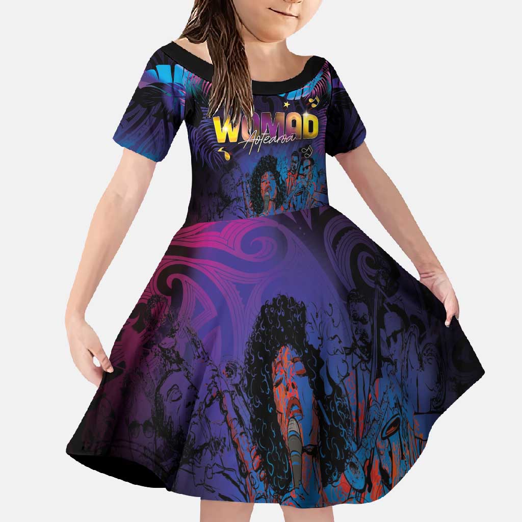 Aotearoa Arts Festival 2025 Family Matching Off Shoulder Maxi Dress and Hawaiian Shirt Maori Music Art Dance - Rhythmic Vibes LT03 Daughter's Dress Black - Polynesian Pride