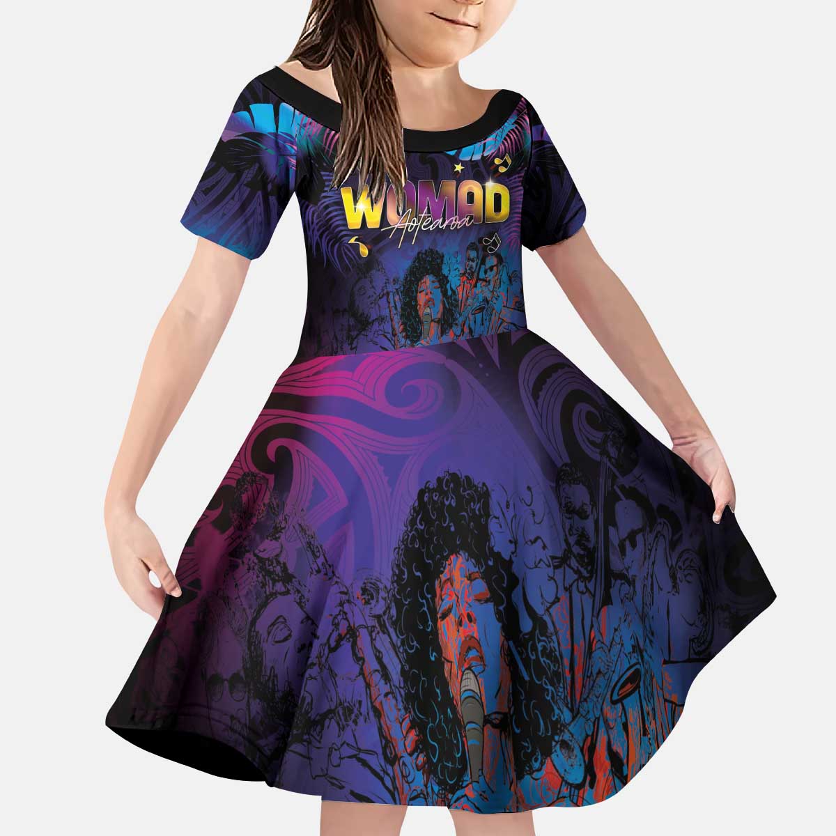 Aotearoa Arts Festival 2025 Kid Short Sleeve Dress Maori Music Art Dance - Rhythmic Vibes LT03 KID Black - Polynesian Pride