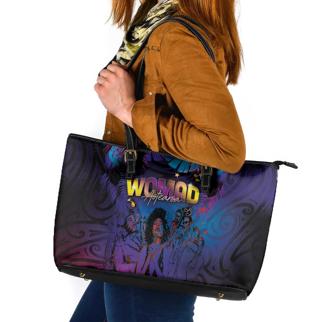 Aotearoa Arts Festival 2025 Leather Tote Bag Maori Music Art Dance - Rhythmic Vibes LT03 Black - Polynesian Pride