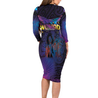 Aotearoa Arts Festival 2025 Long Sleeve Bodycon Dress Maori Music Art Dance - Rhythmic Vibes LT03 - Polynesian Pride