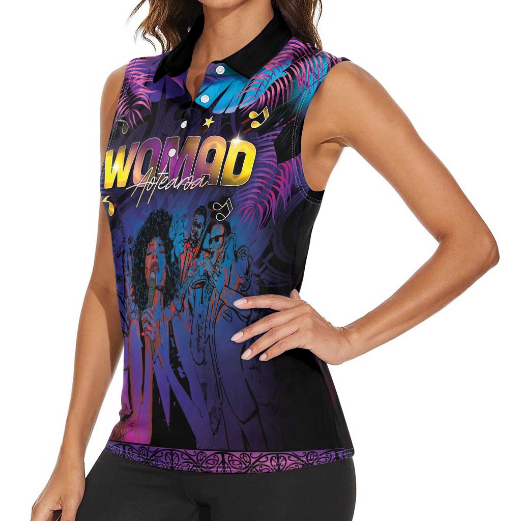 Aotearoa Arts Festival 2025 Women Sleeveless Polo Shirt Maori Music Art Dance - Rhythmic Vibes LT03 - Polynesian Pride
