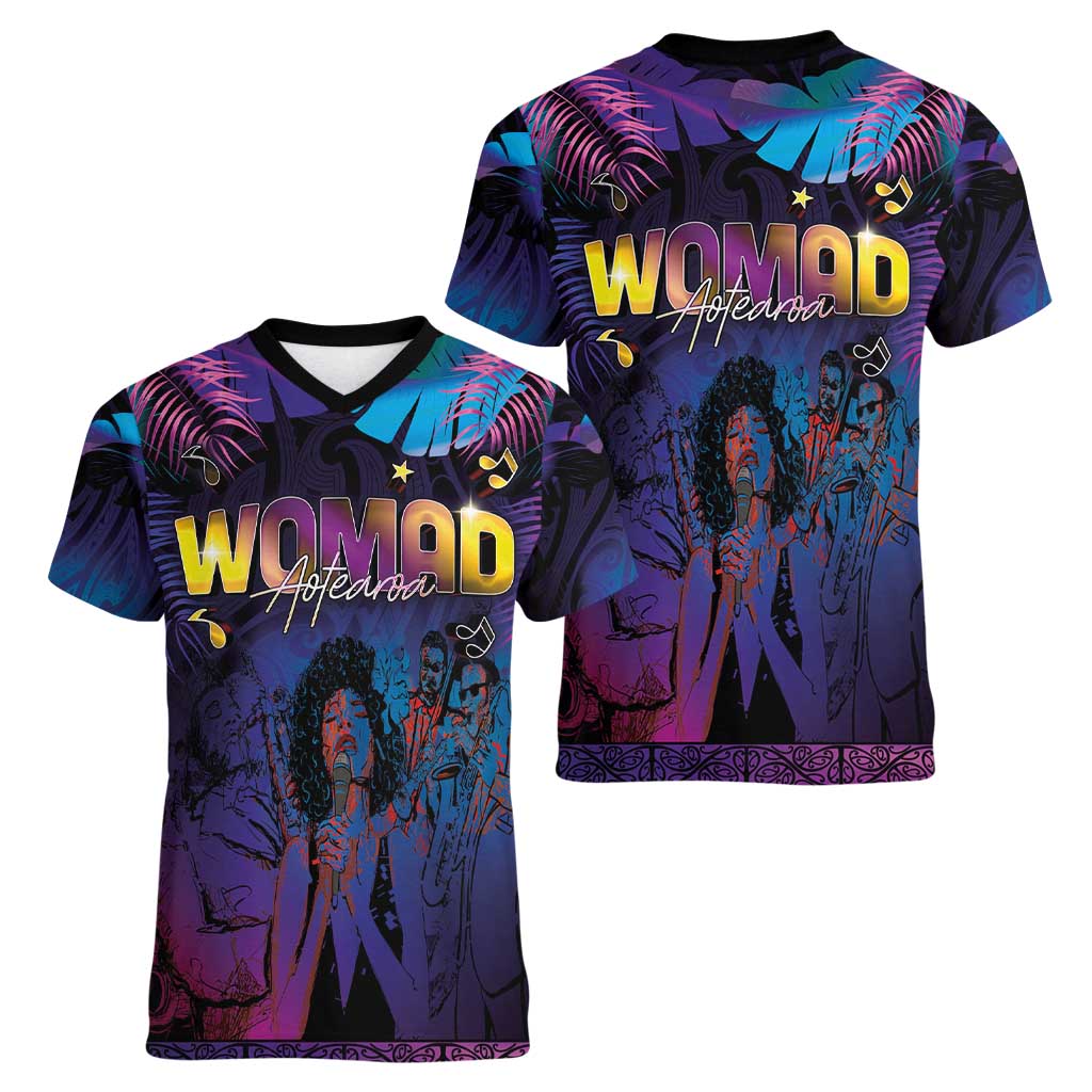 Aotearoa Arts Festival 2025 Women V-Neck T-Shirt Maori Music Art Dance - Rhythmic Vibes LT03 - Polynesian Pride
