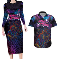 Aotearoa Arts Festival 2025 Couples Matching Long Sleeve Bodycon Dress and Hawaiian Shirt Maori Performing Art and Music - Rhythmic Vibes LT03 Black - Polynesian Pride
