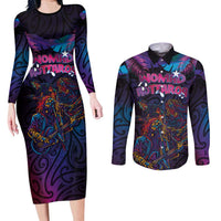 Aotearoa Arts Festival 2025 Couples Matching Long Sleeve Bodycon Dress and Long Sleeve Button Shirt Maori Performing Art and Music - Rhythmic Vibes LT03 Black - Polynesian Pride