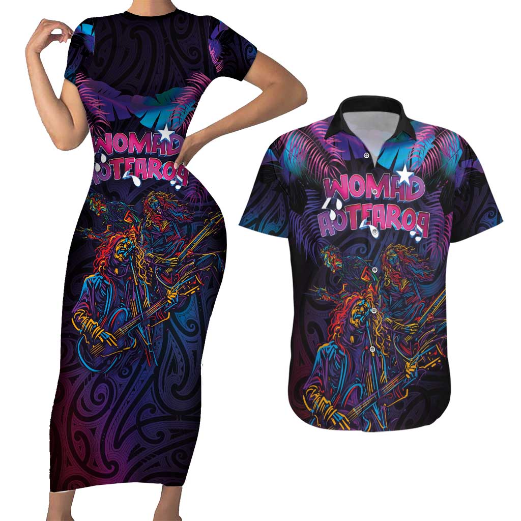 Aotearoa Arts Festival 2025 Couples Matching Short Sleeve Bodycon Dress and Hawaiian Shirt Maori Performing Art and Music - Rhythmic Vibes LT03 Black - Polynesian Pride