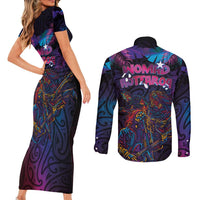 Aotearoa Arts Festival 2025 Couples Matching Short Sleeve Bodycon Dress and Long Sleeve Button Shirt Maori Performing Art and Music - Rhythmic Vibes LT03 - Polynesian Pride