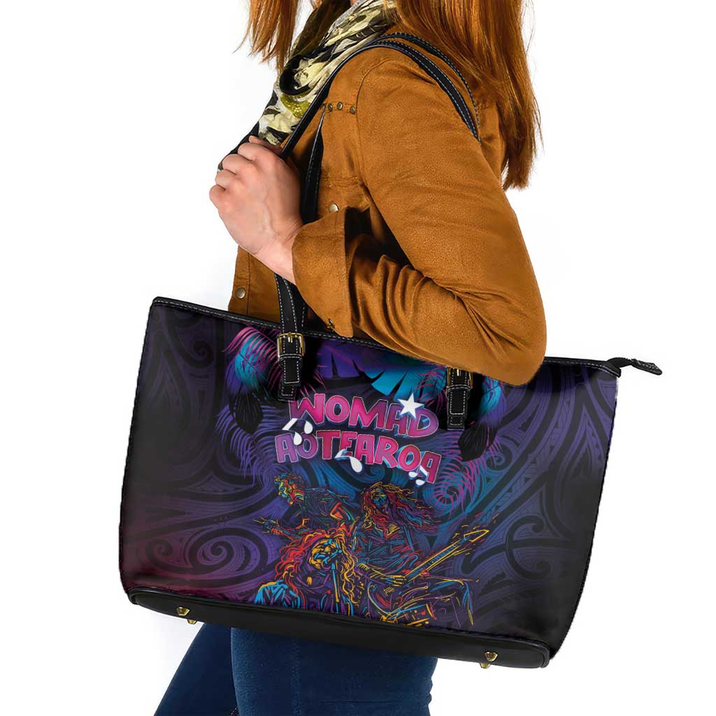 Aotearoa Arts Festival 2025 Leather Tote Bag Maori Performing Art and Music - Rhythmic Vibes LT03 Black - Polynesian Pride