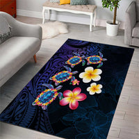 Hawaiian Turtles and Plumeria Area Rug Polynesian Art Tribal Tattoo Dark Aqua Color LT03 - Polynesian Pride