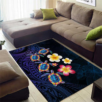 Hawaiian Turtles and Plumeria Area Rug Polynesian Art Tribal Tattoo Dark Aqua Color LT03 - Polynesian Pride