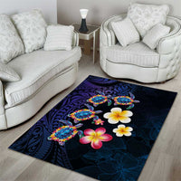 Hawaiian Turtles and Plumeria Area Rug Polynesian Art Tribal Tattoo Dark Aqua Color LT03 - Polynesian Pride