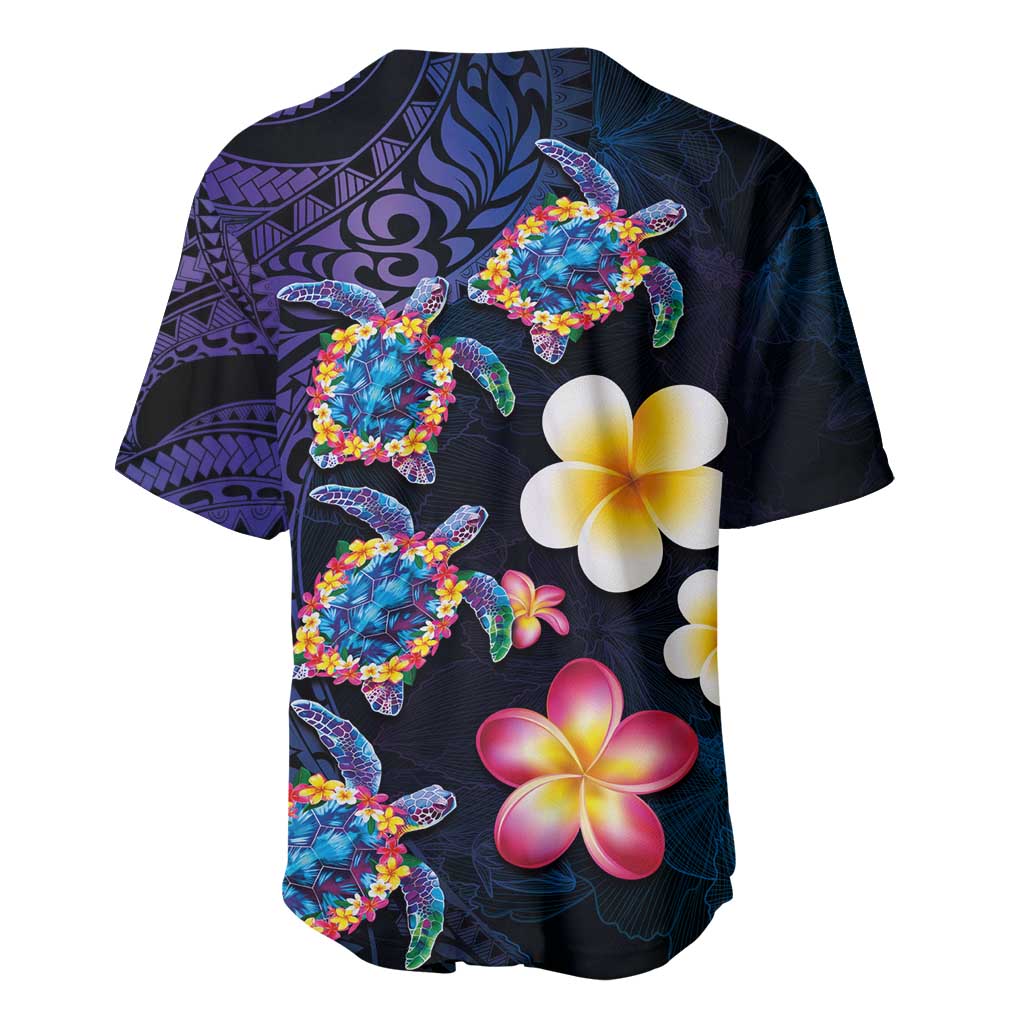 Hawaiian Turtles and Plumeria Baseball Jersey Polynesian Art Tribal Tattoo Dark Aqua Color LT03 - Polynesian Pride