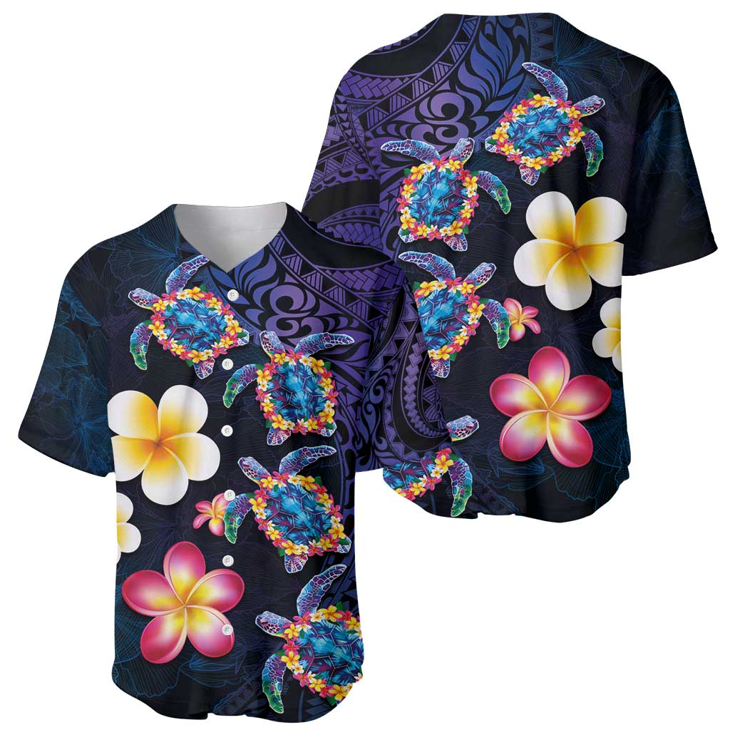 Hawaiian Turtles and Plumeria Baseball Jersey Polynesian Art Tribal Tattoo Dark Aqua Color LT03 - Polynesian Pride