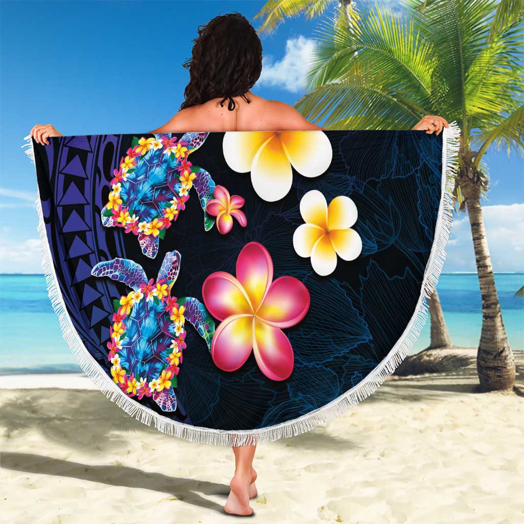 Hawaiian Turtles and Plumeria Beach Blanket Polynesian Art Tribal Tattoo Dark Aqua Color LT03 - Polynesian Pride