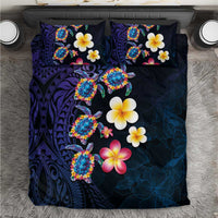 Hawaiian Turtles and Plumeria Bedding Set Polynesian Art Tribal Tattoo Dark Aqua Color LT03 Blue - Polynesian Pride