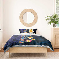Hawaiian Turtles and Plumeria Bedding Set Polynesian Art Tribal Tattoo Dark Aqua Color LT03 - Polynesian Pride