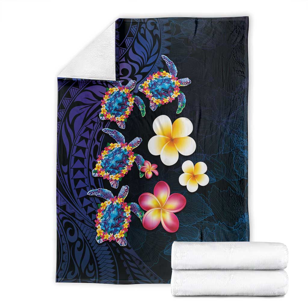 Hawaiian Turtles and Plumeria Blanket Polynesian Art Tribal Tattoo Dark Aqua Color LT03 - Polynesian Pride