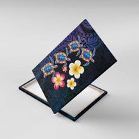 Hawaiian Turtles and Plumeria Canvas Wall Art Polynesian Art Tribal Tattoo Dark Aqua Color LT03 With Frame Blue - Polynesian Pride