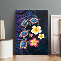 Hawaiian Turtles and Plumeria Canvas Wall Art Polynesian Art Tribal Tattoo Dark Aqua Color LT03 - Polynesian Pride