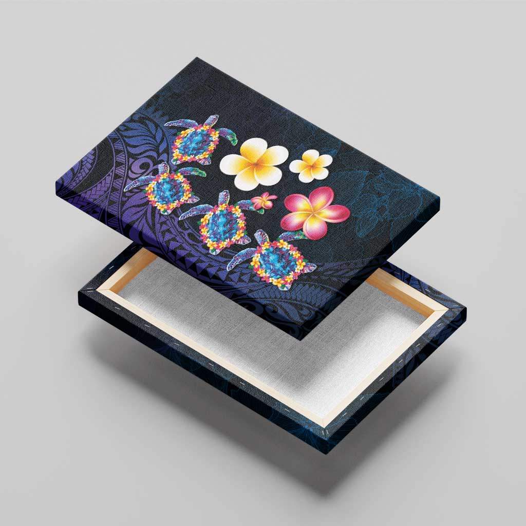 Hawaiian Turtles and Plumeria Canvas Wall Art Polynesian Art Tribal Tattoo Dark Aqua Color LT03 - Polynesian Pride
